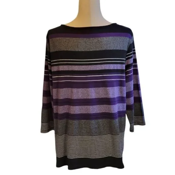 Christopher & Banks Purple and Black 3/4 Sleeve Striped Top Size XL - Picture 5 of 8